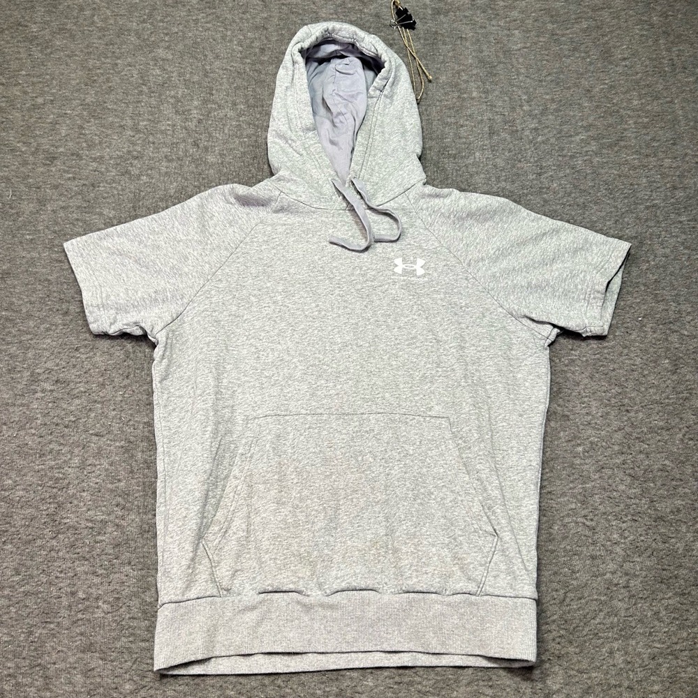 Under Armour Mens Small Short Sleeve Hoodie Grey Athletic Casual Training Run